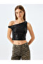 Sequin Sequined Boat Neck Crop Sleeveless Slim Fit Blouse - 3