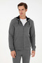 Men's Regular Fit Anthracite Melange Hooded Zippered Bass 50295172 -Vr081