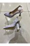 Gray Color Outer Material Satin Open Back Goblet Heeled Women's Shoes