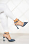 Martina Navy Blue Satin Stone Evening Dress Shoes 9 Cm.