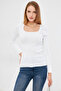Women's White Square Collar Lycra Knitwear Blouse Arm-25K 069006 - 3