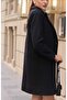 Black Premium Plush Lined Single Button Boucle Coat - 4