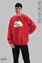 Unisex Long Sleeve Bubu Dudu Printed Crew Neck Hoodless Ribbed Oversize Sweatshirt - 3