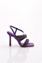 Women's Thick Rows and Cross Straps Silver Stone Heeled Shoes Purple Satin 314333210