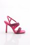 2032 Women's Silver Stone Heeled Sandals with Thick Rows and Crossed Straps