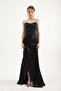 Women's Black Underwire Bodice Detailed Rhinestone Long Evening Dress