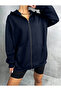 Unisex 2Ip Knitted Fabric Navy Blue Cardigan - 2
