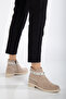 Women's Nude Suede Thermo Sole Stone Rope Zippered Short Heeled Boots