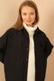 Jacquard Fabric Small Square Pattern Oversize Women's Shirt-Black - 3