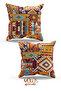 2-piece Ethnic Suede Throw Pillow Cover - Double Sided Printed and Rug Patterned