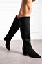 Lollr Women's Boots Thick Heeled Black Suede - 2
