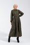 2253_Women's Nubuck Burning Patterned Fisto Detailed Shirt Collar Long Flared Dress - 3