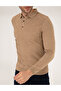 Dark Camel Slim Fit Buttoned Polo Collar Knit Sweater 50265441-Vr214 - 6