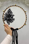 Vip Appliqued Bridal Tambourine Black, Bridesmaid Wedding Henna Night Circumcision Bachelorette Bride with Bell 25cm 1 Piece - 3