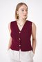 Women's Gold Buttoned Textured Regular Fit Knitwear Vest Claret Red 25W3001 - 6