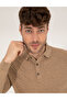 Dark Camel Slim Fit Buttoned Polo Collar Knit Sweater 50265441-Vr214 - 2