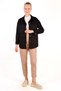 Black Sportswear Stitching Pocket Detail Suede Shirt 7325A - 8