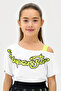 Girl's White T-Shirt with Tape Collar Detail - 2