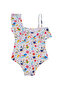 Girl's Patterned Single Sleeve White Swimsuit - 2