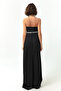 Women's Black Otrichet Stone Printed Long Evening Dress - 5