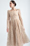 Women's Gold Square Collar Glittery Evening Dress - 3