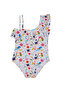 Girl's Patterned Single Sleeve White Swimsuit