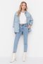 Women's Snow Wash Mom Light Blue High Waist Boyfriend Jean - 2