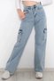 Monera Jeans Women's High Waist Snow Wash Cargo Pocket Loose Palazzo - 2