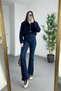 JNX Lara Women's Navy Blue Wide Leg Lycra Denim Jean Trousers - 2