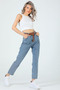 By-9381 Women's Mom Jeans Snow Wash Stone High Waist Narrow Leg Denim Pants - 2