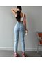 By-2172 Ice Snow Blue Acid Washed High Waist Mom Jeans Stone Narrow Leg Denim Pants - 3