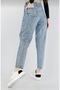 By-4942 Women's Light Blue Snow Wash High Waist Mom Jeans Stone Skinny Leg Jeans - 3