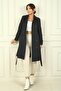 Women's Buttoned Front Waist Belted Pocket Top Coat - 3