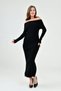 Women's Pencil Fit Madonna Collar Long Sleeve Back Slit Midi Length Black Knitwear Dress 1170 - 8