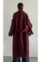 Women's Belted Claret Red Coat with Sleeve Pocket Detail - 3