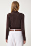 Wrap Collar Padded Snap Sandy Blouse Brown Lzh0007 - 5