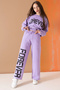 Lilac Forever Text Printed Girl's Tracksuit Set 19571 - 6