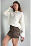 Women's Crew Neck Oversize Ecru Knitwear Sweater - 4