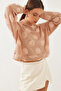 Women's Powder Crew Neck Blouse with Rose Detail 60351006