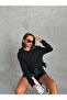 Women's Black Soft Camisole Fabric Hooded Lace Detailed Basic Sweatshirt - 3