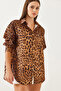 Women's Brown Leopard Patterned Oversize Basic Shirt 60351003 - 8
