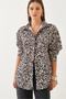 Women's Beige Leopard Patterned Oversize Basic Shirt 60351003 - 7