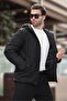 Black Hooded Pocketed Men's Puffer Coat E7238 - 3