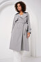 5918 Women's Double Breasted Lapel Trench Coat - Gray - 3
