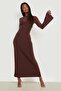 Bitter Brown Boat Neck Back Detailed Maxi Long Dress MG1993 - 3