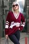 Burgundy V-Neck Embroidered Women's Sweater MG1279 - 3