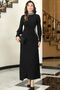 Lavin Stone Embroidered Sandy Fabric Hijab Evening Dress Black Tbselb62