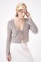 Women's V-Neck Openwork Patterned Front String B Tie-Detail Standard Fit Knitwear Cardigan Mink 25W3008