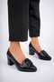 Genuine Leather Black Women's Heeled Leather Shoes Shn-1088