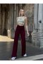 Women's Burgundy High Waist Belt Detailed Spanish Flare Pants Hzl25W-Zk11481 - 5